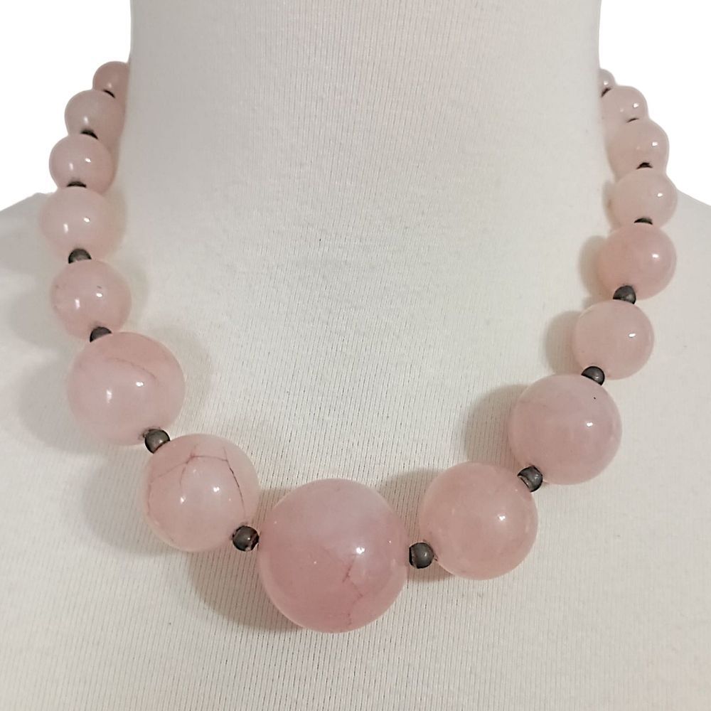 Vtg Rose Quartz Beaded Necklace Chunky Graduated Pale Pink Art Deco Victorian‎